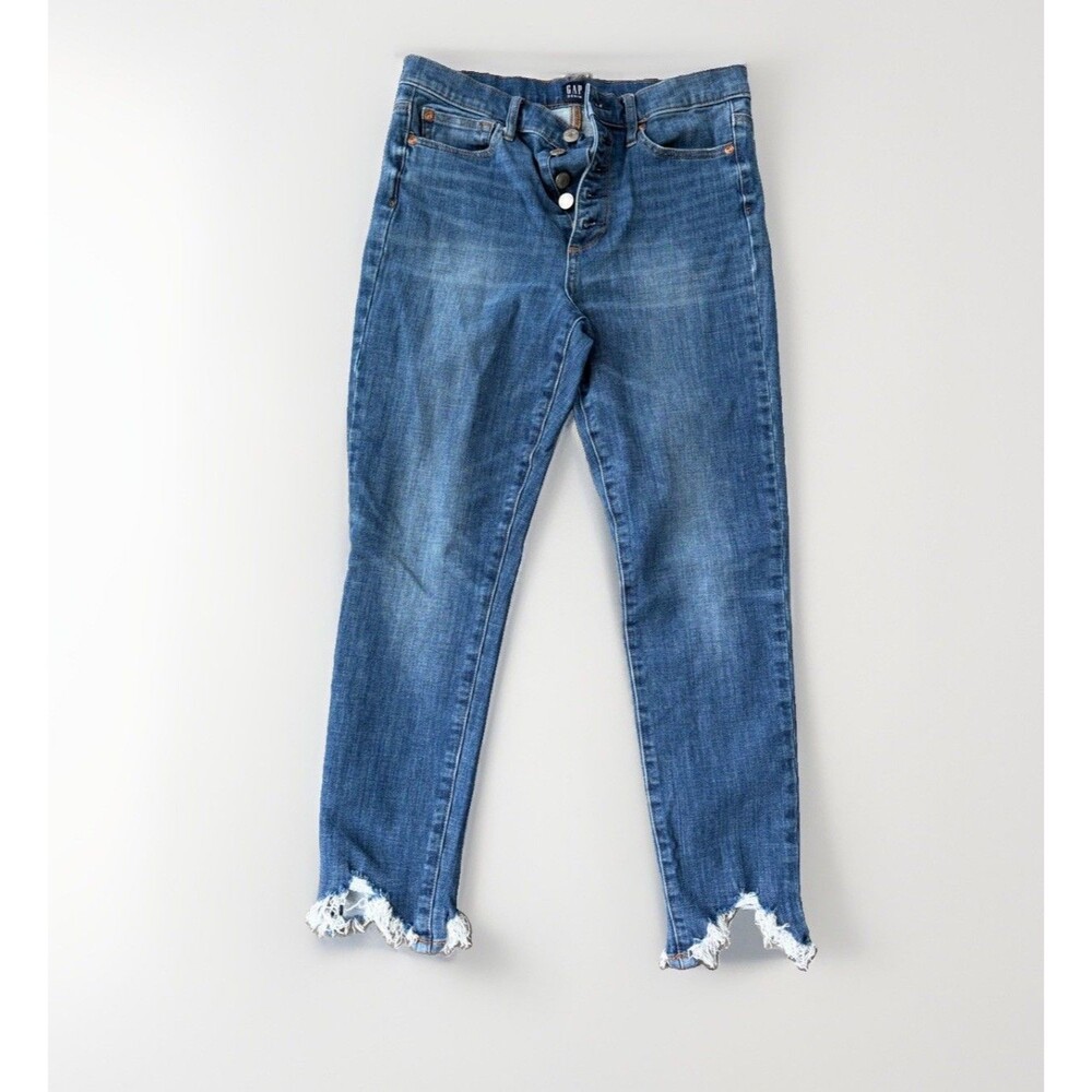 GAP True Skinny Jeans Womens 29 Button Fly Blue Raw Hem Crop Ankle